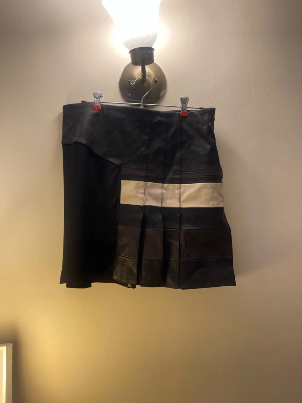 Philip Lim Black Brown Leather Pleated Skirt